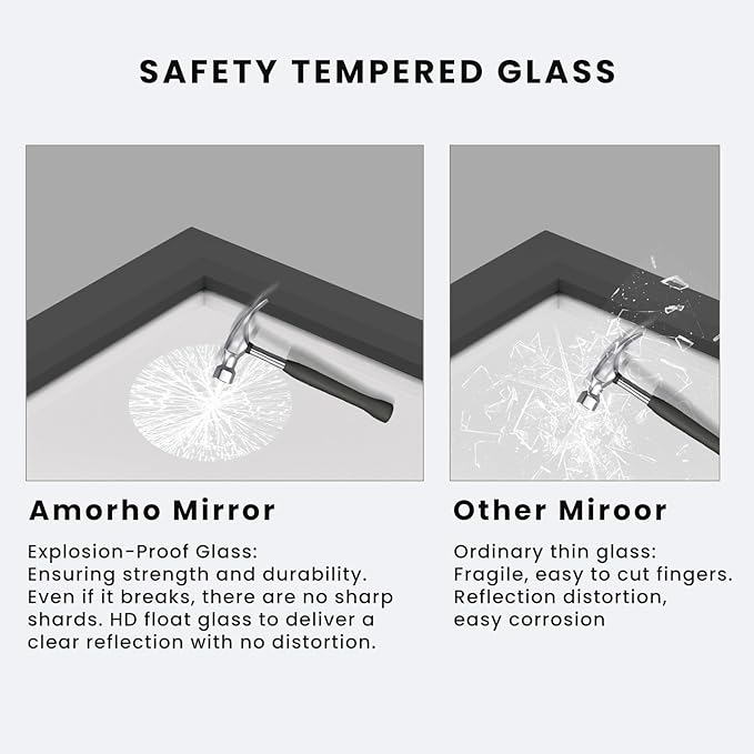 Amorho Black Bathroom Mirror, 36x36 Inch Thick Metal Framed Wall Mirrors for Over Sink, Bedroom, Living Room, Entryway, Rectangle Wall-Mounted Mirrors(Horizontal/Vertical).