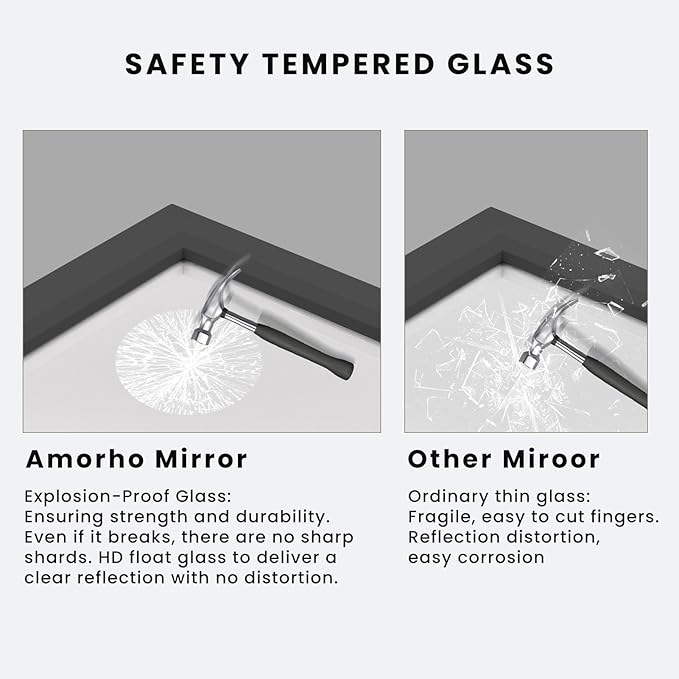 Amorho Black Bathroom Mirror, 40X36 Inch Thick Metal Framed Wall Mirrors for Vanity, Bedroom, Living Room, Entryway, Rectangle Wall-Mounted Mirrors(Horizontal/Vertical).