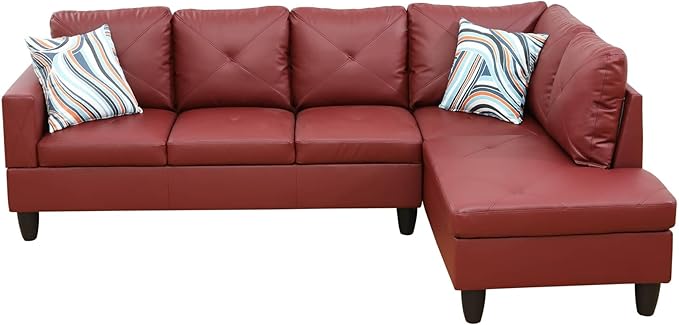 NicBex Sectional Couch 3 Pieces Sofa Set with Left Chaise Faux Leather L Shaped Cloud Couch for Living Room Furniture Sets with Storage Ottoman, Modular Sofa for Living Room & Apartment, Red