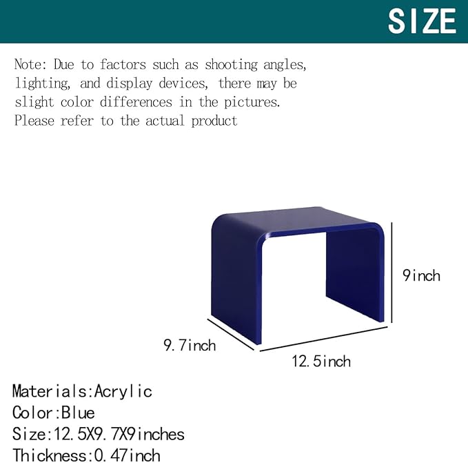 Acrylic Kids' Step Stool – Small Footstool for Bathroom, Kitchen & Bedroom, 12.5”x9.7”x9”, Holds 200lbs, Multi-Use as Toilet Stool, Shower/Water-Resistant Stool, Seating and Placing Items (Blue)