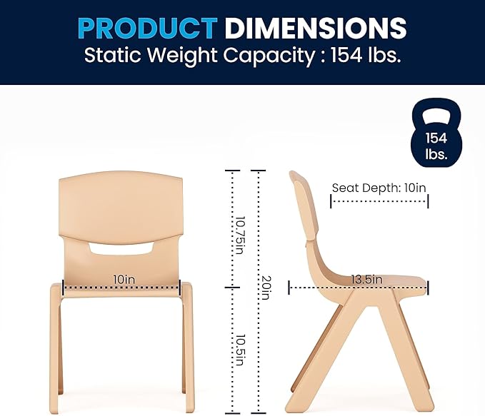 Flash Furniture Emmy Adjustable Classroom Activity Table with 6 Stackable Chairs, Plastic Activity Table for Kids, 23.625" W x 47.25" L, Natural