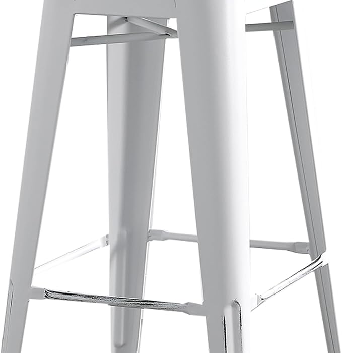 AC Pacific 30” Metal Barstool Set of 2 – Country Rustic Style with Low Back, Lightweight & Sturdy Build, Easy Assembly – Distressed Snow White