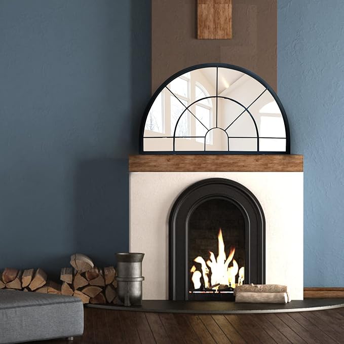 WAMIRRO Arched Window Pane Mirror Decor,Farmhouse Mantel Mirrors for Fireplace/Living Room,24"X40"