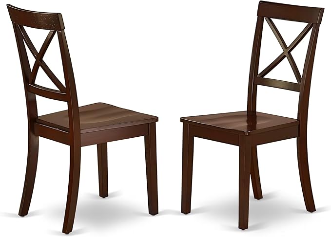 East West Furniture DLBO5-MAH-W 5 Piece Dining Room Table Set Includes a Round Dining Table with Dropleaf and 4 Wood Seat Chairs, 42x42 Inch, Mahogany