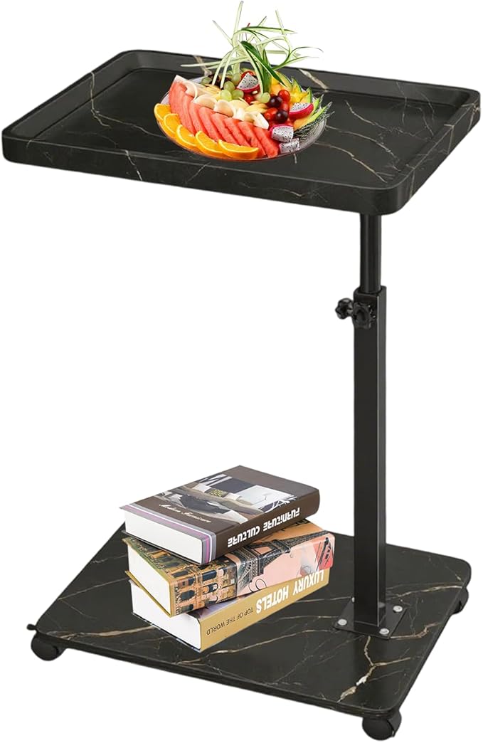Simcat C Table End Table Adjustable Height, C Shaped Side Table with Wheels, 360° Swivel TV Tray Table, Sofa Side Tables for Small Spaces/Living Room/Bedroom/Bathtub/Hospital