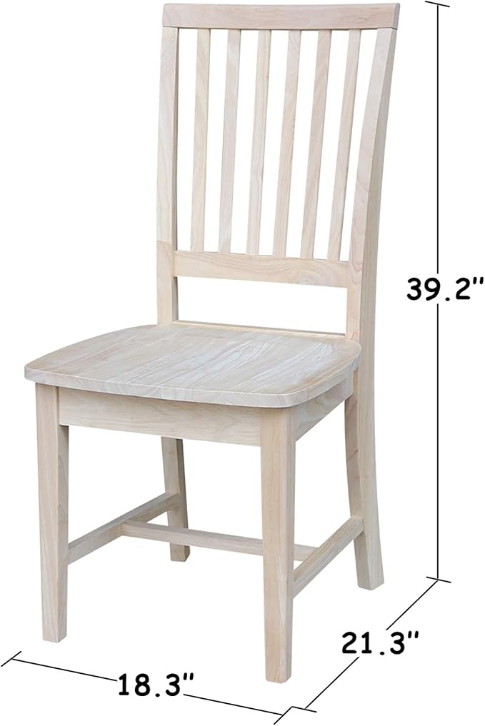 Set of 2 Mission Side Chairs 39.2"H, Solid Parawood Kitchen Dining Furniture, Stylish Comfortable Chairs for Dining Room, Paint or Stain to Match Your Decor, Unfinished