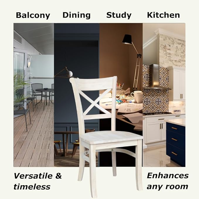 IC International Concepts Set of 2 35.8" H Charlotte X-Back Dining Solid Parawood, Stylish and Comfortable Chairs, 18.5''W Seat, Paint or Stain in Any Color to Match Your Decor, Unfinished