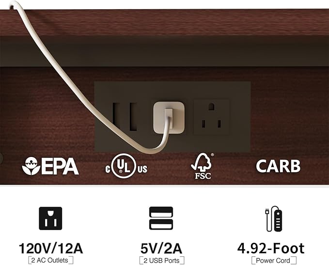 LIDYUK C Shaped End Table with Charging Station, Flip Top Side Table with USB Ports and Outlets, C Table Sofa Table with Storage Shelf for Living Room, Bedroom, Dark Cherry