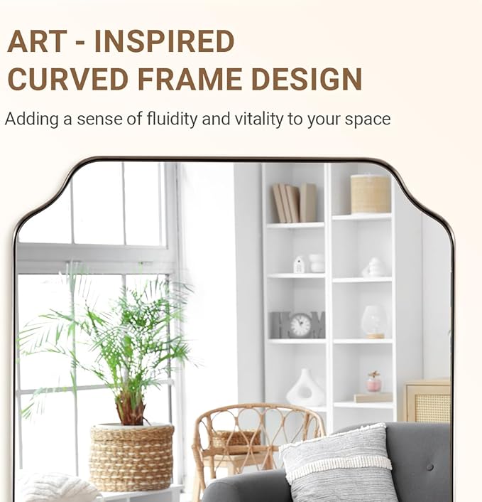 ANDY STAR Chrome Bathroom Mirror, 30x40 Inch Polished Chrome Rectangle Mirror, Scalloped Mirror for Bathroom, Anti-Rust Stainless Steel Metal Frame 1’’, Unique Shape Ideal for Home Remodel