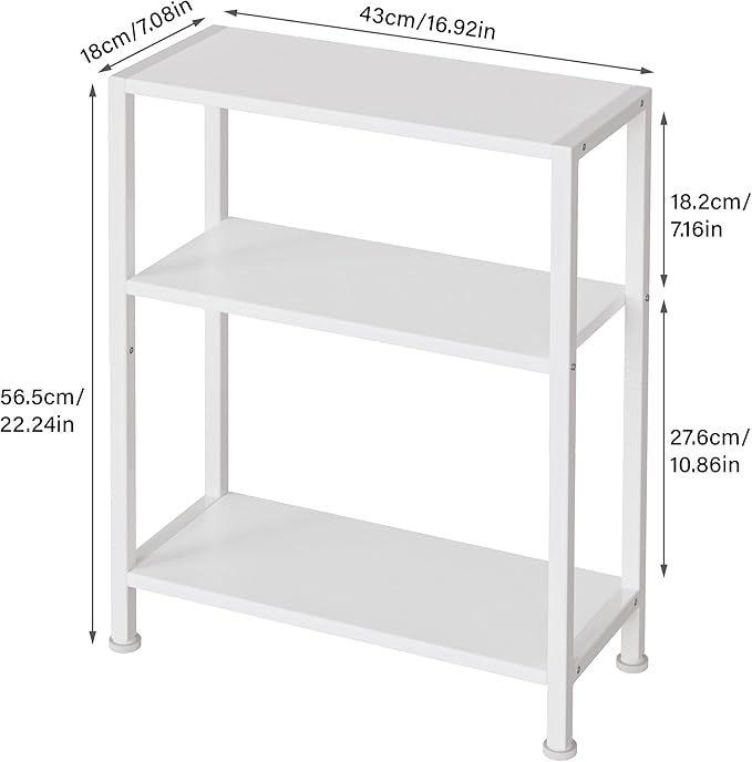 3-Tier Side Table Set of 2, Small End Table, Sofa Side Table for Narrow Spaces, Slim End Table, Nightstand Table, for Living Room Bedroom Office, White