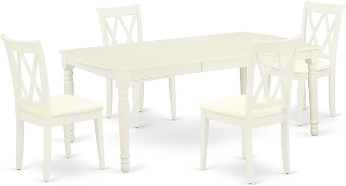 East West Furniture DOCL5-LWH-C 5 Piece Dinette Set for 4 Includes a Rectangle Dining Table with Butterfly Leaf and 4 Linen Fabric Dining Room Chairs, 42x78 Inch, Linen White