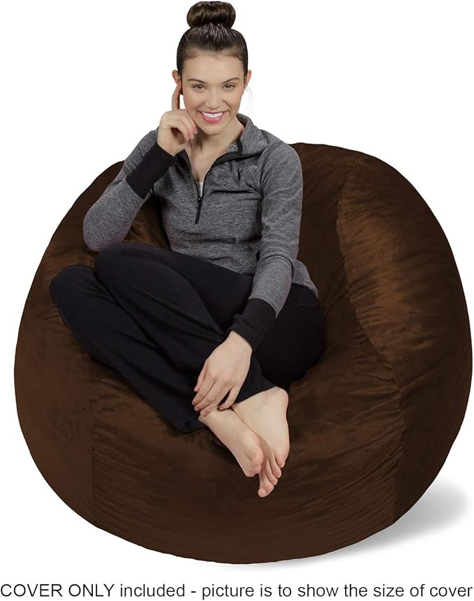 Sofa Sack Bean Bag Chair Cover Only, for Adults and Kids, Without Filling Comfy Fluffy Round or Oval Beanbag Chair Cover Replacement, Lazy Sofa Cover for Reading Chair or Floor Chair,4-Feet,Chocolate