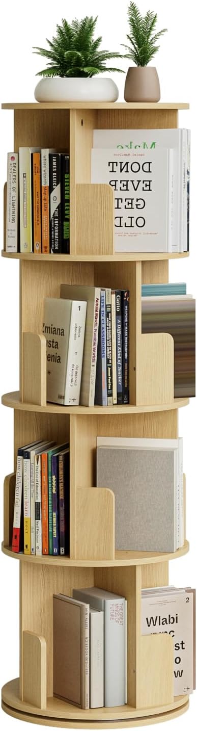 Masupu Rotating Bookshelf, Tall 4 Tier Rotating Spinning Bookshelf Tower, 360 Spinning Floor Standing Bookcase Storage Rack, Conner Rotating Book Shelf for Kids Rooms, Bedroom, Living Room