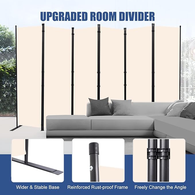 Room Divider and Folding Privacy Screens， 6 Panel Wide Room Divider Wall Screen for Room Separtition, Partition Room Dividers Fabric Panel Wall Dividers Freestanding for Office, Bedroom, Studio Dorm