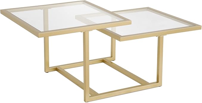 Henn&Hart 43" Wide Square Coffee Table in Brass, Modern coffee tables for living room, studio apartment essentials