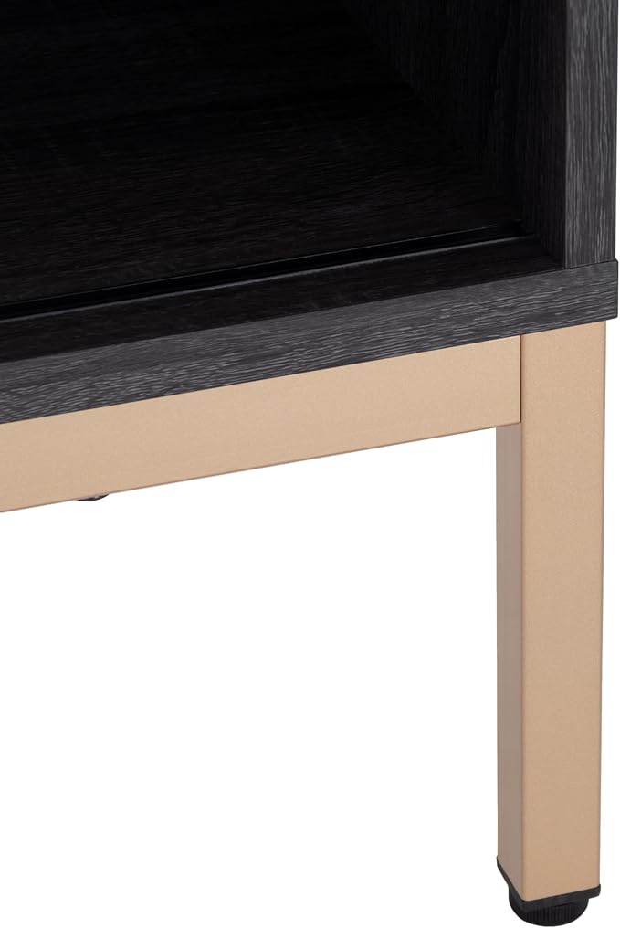 SAFAVIEH Lylia TV Stand for up to 55" Flatscreen – Distressed Black with Gold Legs & Handle, 1 Sliding Door, 1 Open Shelf, Entertainment Media Console (MED9617E)