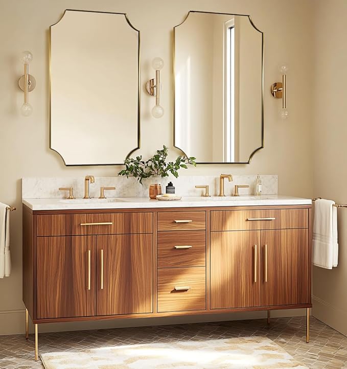 ANDY STAR Gold Vanity Mirror, 24x32 Inch Scalloped Mirror for Bathroom, Brushed Gold Mirror in Anti-Rust Stainless Steel Metal 1" Frame, Antique Scalloped Edge Design, Ideal for Home Remodel