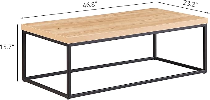 CENSI 47-Inch Natural Oak Accent Coffee Table/Center Table for Living Room, Rectangle Modern Industrial Style,Wood and Metal, Max.Loading 220 lbs. (White Oak)