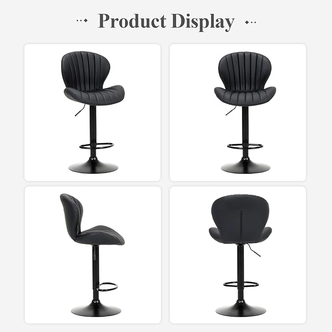COLAMY Bar Stools Set of 6, Modern Swivel Bar Chairs, Adjustable Faux Leather Upholstered Barstools Counter Height with High Backrest for Bar, Kitchen Island, Dining Room, Black