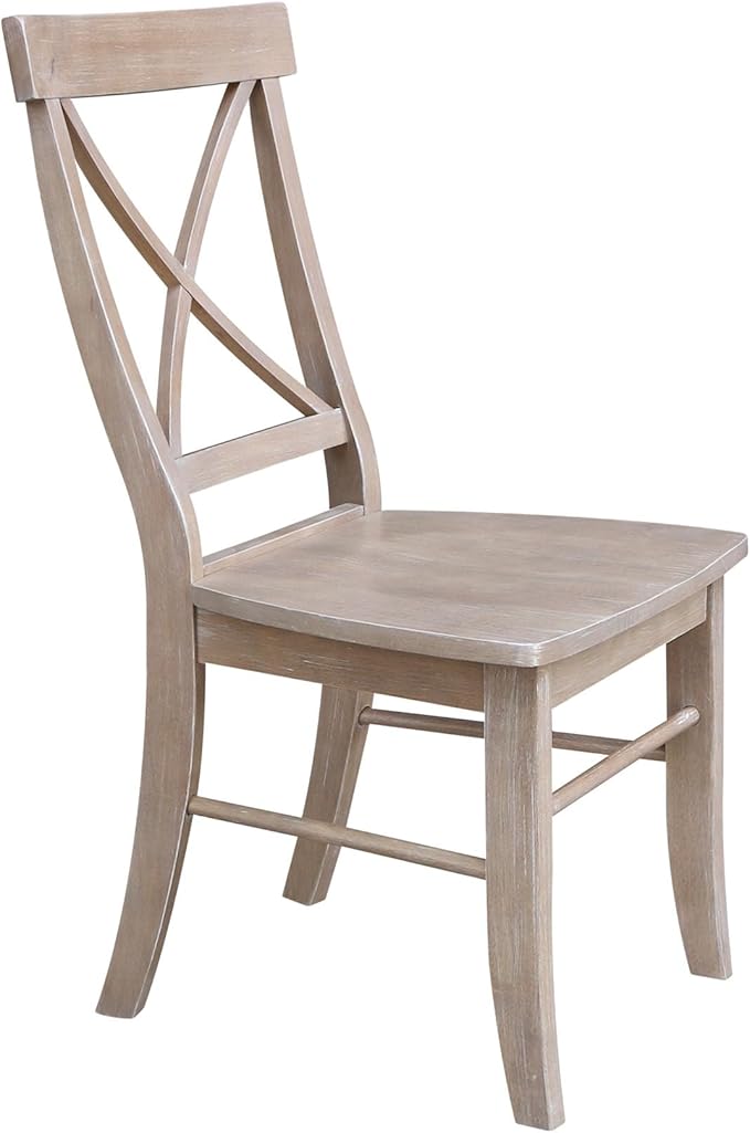 X-Back Dining Chairs Set of 2 Washed Gray Taupe Solid Wood Parawood Construction, Stylish and Comfortable Chairs for Kitchen/Dining, 18.9"W x 22.2"D x 36.9"H, 225 lb Weight Capacity