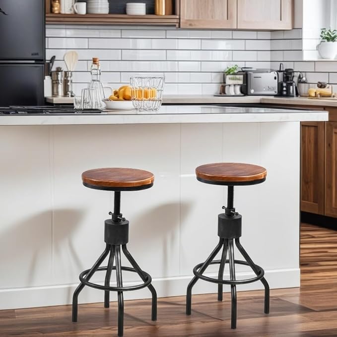 Set of 2 Industrial Bar Stool-Vintage Counter Dining Chair-Swivel Stools-Tall Height Adjustable 22-33"