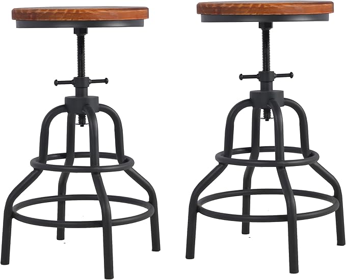 Diwhy Industrial Vintage Counter Stool, Kitchen Counter Height Adjustable Swivel Chair, Metal Frame Stool, 20.47-26.77 Inch, Fully Welded Base, Set of 2