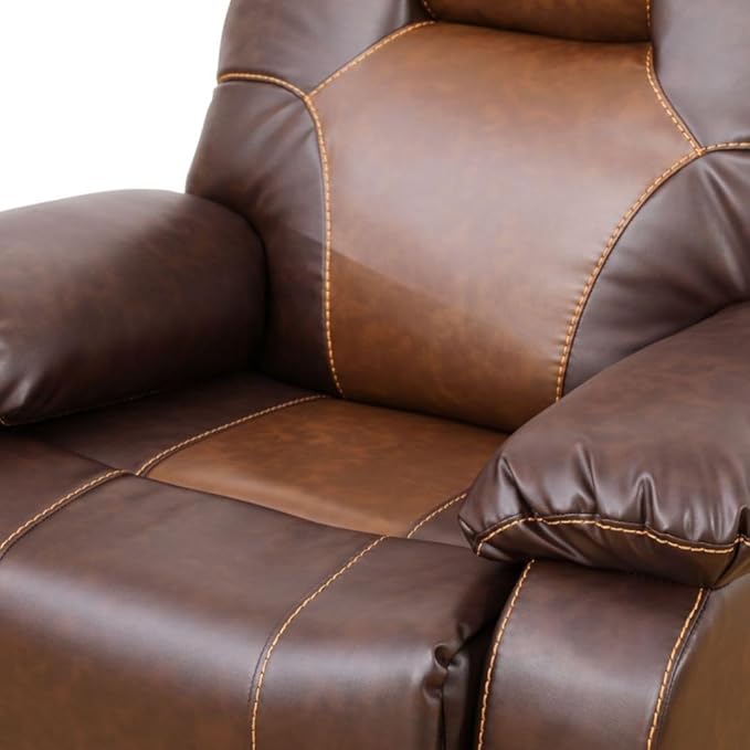 Manual Breathing Leather Recliner Sofa, Leather Recliner Couch, Comfortable Wide Lazy Leather Sofa for Living Room (Brown, 3-Piece)