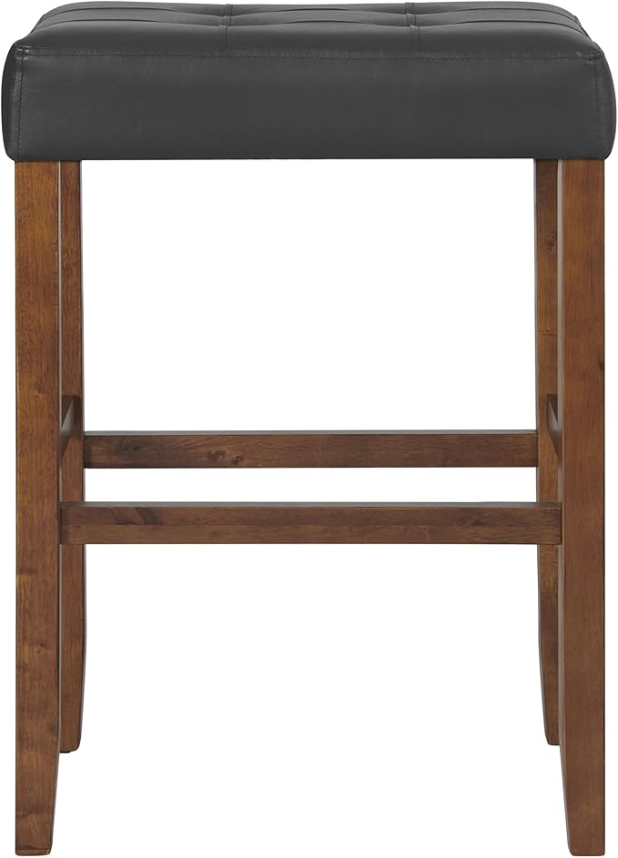 Alaterre Furniture Madison 30-Inch Bar Stool with Faux Leather Seat - Barstool for Kitchen Island or Bar - Backless Barstools (Walnut/Black)
