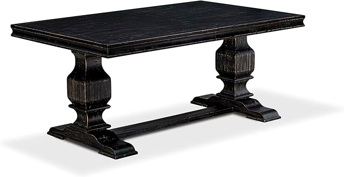 LKSI7-SBB-21-7-Piece Modern Dining Set Consists of a Mid Century Table and 6 Blue Linen Fabric Parson Chairs with Button Tufted Back - Sand Blasting Black Finish
