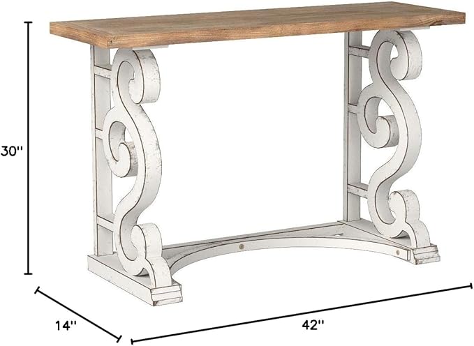 Kate and Laurel Wyldwood Country French Solid Wood Console Table - Rustic/White Legs - Natural Wood Top