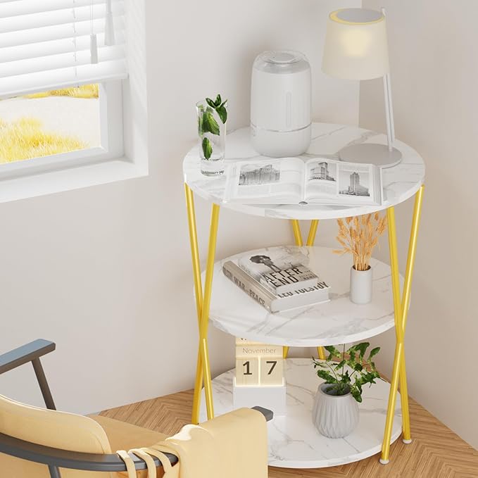 Big Side Table, 3-Tier Large Size Round End Table with X-Leg Design, Nightstand Bedside Table for Living Room, Bedroom, Drink Table Coffee Table for Patio, Indoor Outdoor Use, 16.5''x16.5''x22.8''