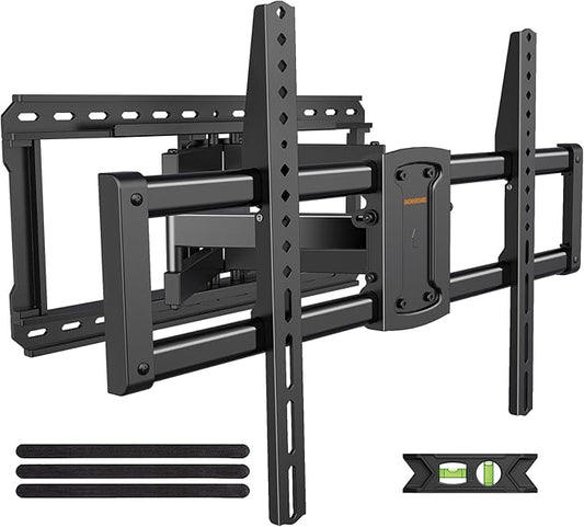 Full Motion 75 85 86 90'' TV Wall Mount Bracket, Loads 150 lbs Heavy Duty TV Mount, Swivel Tilt Extension Level, Complete Metal Bars & Wall Plate, up to 600x400mm VESA & 24'' Wood Studs