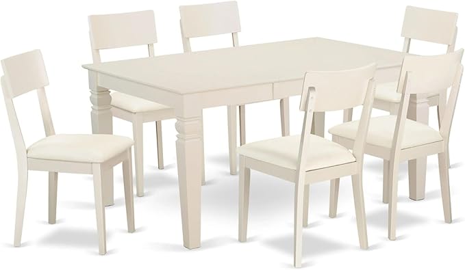 East West Furniture WEAD7-LWH-LC 7 Piece Dining Set Consist of a Rectangle Dining Room Table with Butterfly Leaf and 6 Faux Leather Upholstered Chairs, 42x60 Inch, Linen White