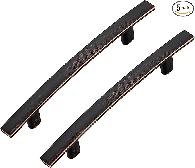 5 Pack Cabinet Handles 3" Hole Center - Curved Cabinet Pulls Oil Rubbed Bronze Drawer Pulls for Kitchen Cupboard Solid Hardware for Dresser Drawer Arch Hardware