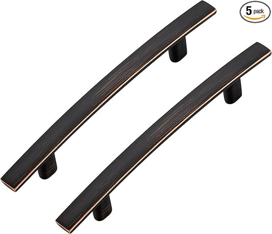 5 Pack Cabinet Handles 3" Hole Center - Curved Cabinet Pulls Oil Rubbed Bronze Drawer Pulls for Kitchen Cupboard Solid Hardware for Dresser Drawer Arch Hardware