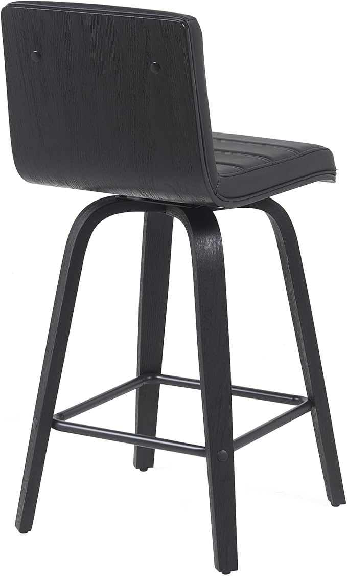 Vienna Modern Counter Height Swivel Bar Stool with Black Faux Leather Seat and Black Brushed Wood Frame Set of 2