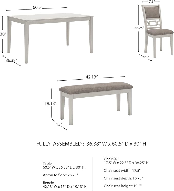 Signature Design by Ashley Erinberg Casual Dining Table with 4 Armless Upholstered Chairs and Bench, Set of 6, White & Light Gray