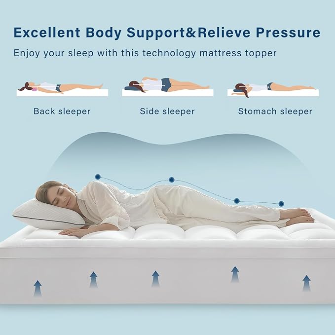Anluoer Full Memory Foam Mattress Topper, Pillow Top Mattress Topper for Back Pain, Extra Thick Breathable Mattress Pad with 8-21" Deep Pocket, 54x75 Inches, Cream