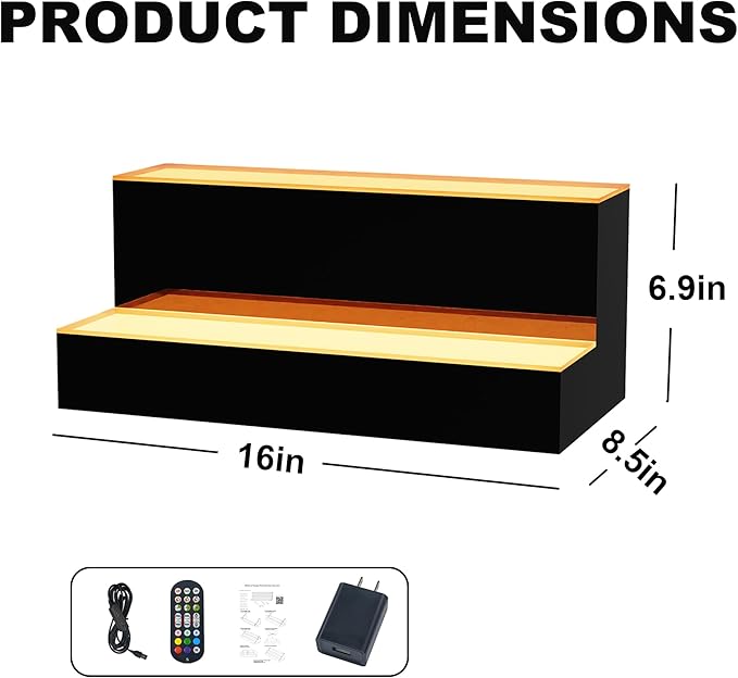 MESAlLUP Acrylic 16 Inch 2 Tier High Light LED Liquor Bottle Display Shelf with Remote Control, Mulit Color Lighting for Home Mini Bar, Restaurants & Party Use(Without Power Bank)