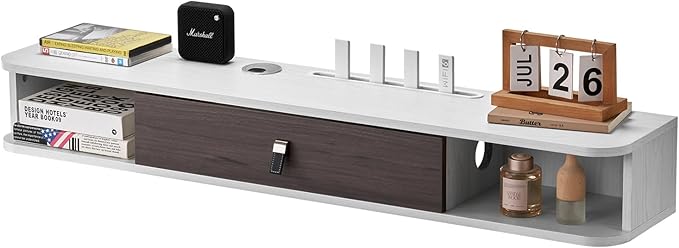 VEVOR Floating TV Stand, 47'' Wall Mounted TV Console Modern Floating Entertainment Center Under TV Shelf with Storage Cabinet, for Bedroom & Living Room, White