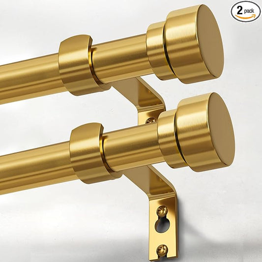 2 Pack Modern Gold Curtain Rods for Windows 66 to 120 Inches Adjustable Heavy Duty 1" Diameter Brass Window Curtain Rod with Solid Metal Finials for Outdoor Farmhouse Bedroom Kitchen Living Room