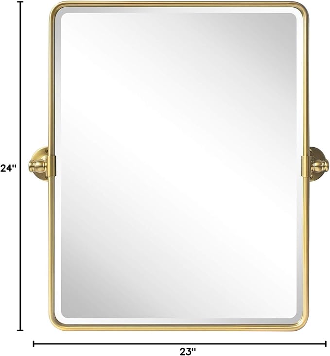 TEHOME 20 x 24 inch Farmhouse Gold Metal Framed Pivot Rectangle Bathroom Mirror Rounded Rectangluar Tilting Beveled Vanity Mirrors for Wall