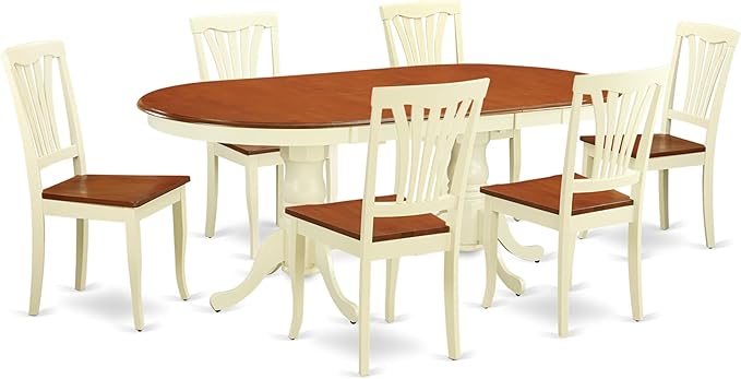 East West Furniture PLAV7-WHI-W 7 Piece Dining Set Consist of an Oval Dining Room Table with Butterfly Leaf and 6 Wood Seat Chairs, 42x78 Inch, Buttermilk & Cherry