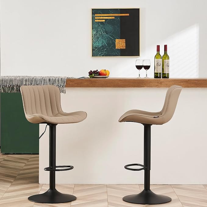 YOUNUOKE Counter Height Bar Stools Kitchen Island Barstools Set of 2 Adjustable Swivel Counter Stool Bar Height Island Chairs with Back, Khaki