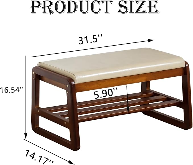 latifolia Solid Wood Bench, Entryway Shoe Bench with Cushion, Flip-Open Storage Compartment, 2-Tier Shoe Organizer(Grey,31.50''L)
