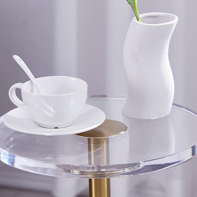LIKENOW Furniture Acrylic Side Table,Clear Small Round End Table for Living Room,Bedroom,Office | Modern Nightstand with Gold Post for Drink,Food,Snack,Assembly