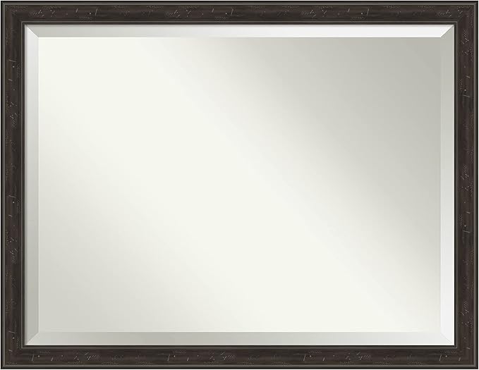 Amanti Art Brown Bathroom Mirror for Over Sink, 34x44 Shipwreck Greywash Narrow Rectangle Vanity Mirror, X-Large Traditional Frame, Hangs Horizonally and Vertically, Bathroom Wall Decor, Beveled Edge
