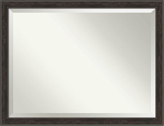Amanti Art Brown Wall Mirror 34x44 Shipwreck Greywash Narrow Rectangle Bathroom Mirror for Wall Decor Living Room, X-Large Traditional Frame, Hangs Horizonally and Vertically, Bathroom Decor, Beveled