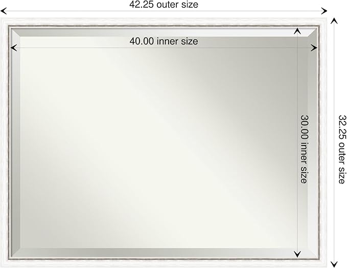 Amanti Art White Bathroom Mirror for Over Sink, 32x42 Morgan White Silver Rectangle Vanity Mirror, X-Large Modern Contemporary Wood Frame, Hangs Horizonally and Vertically, Bathroom Wall Decor from WI