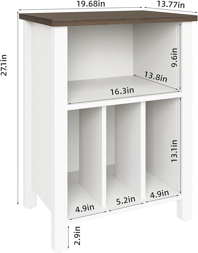 LIDYUK Record Player Stand, Vinyl Record Storage Table End Table with Display Shelf Holds up to 130 Albums, Large Nightstand Wood Turntable Stand Cabinet Side Table for Living Room, Bedroom, White